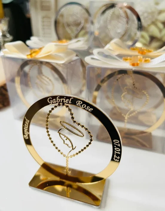 RAY YI Custom Acrylic Greek Baptism Christening Favors Prayers with Baptism Gifts Souvenir
