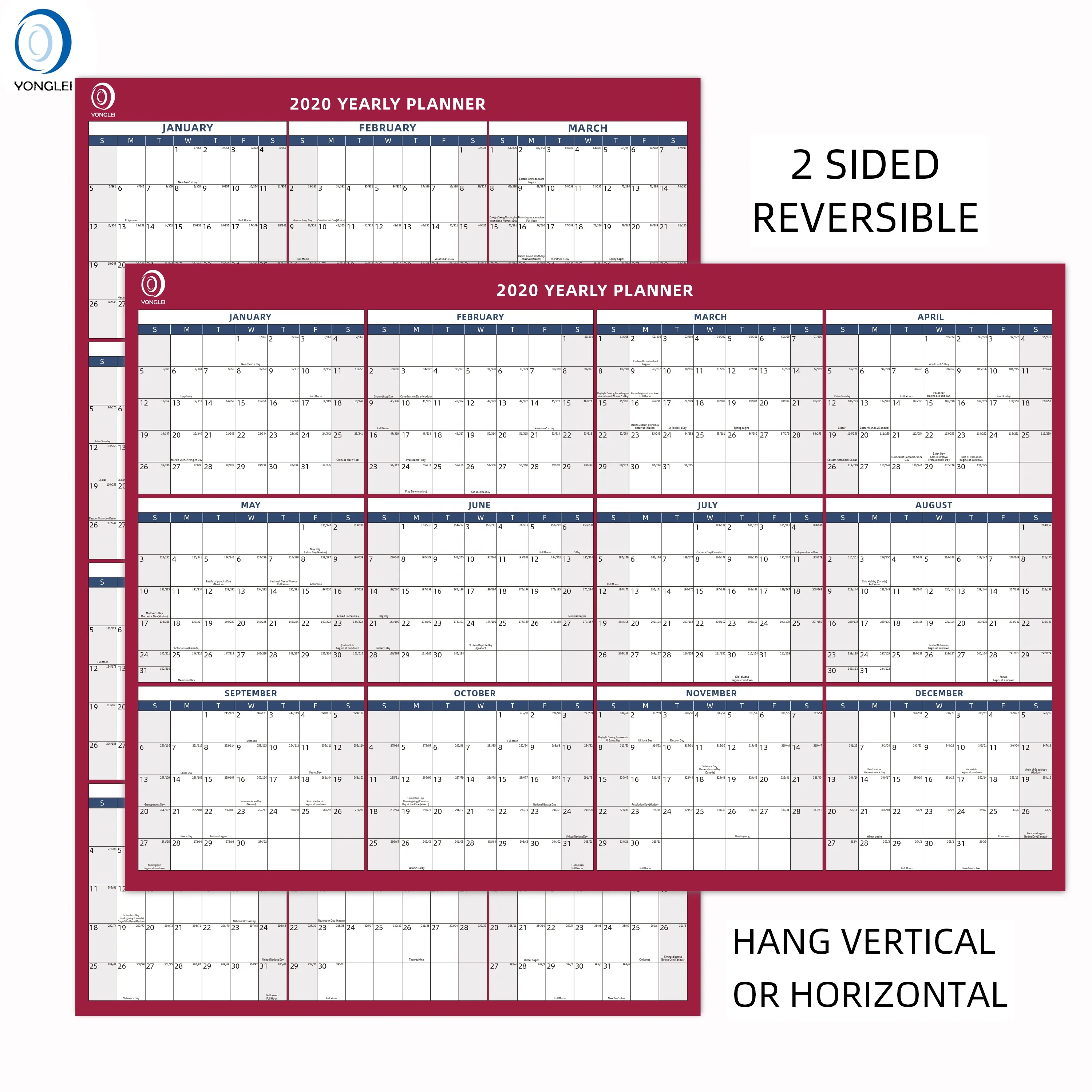 
026-2A2 Double sided erasable ecofriendly calendar 2020 wall calendar printing perpetual calendar 