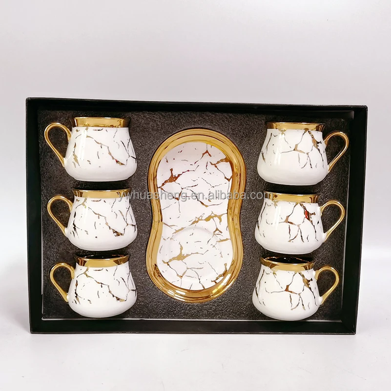 HS Wholesaler Marble Design Luxury Tea set Turkish Arabian Coffee Set Cups Gift Present