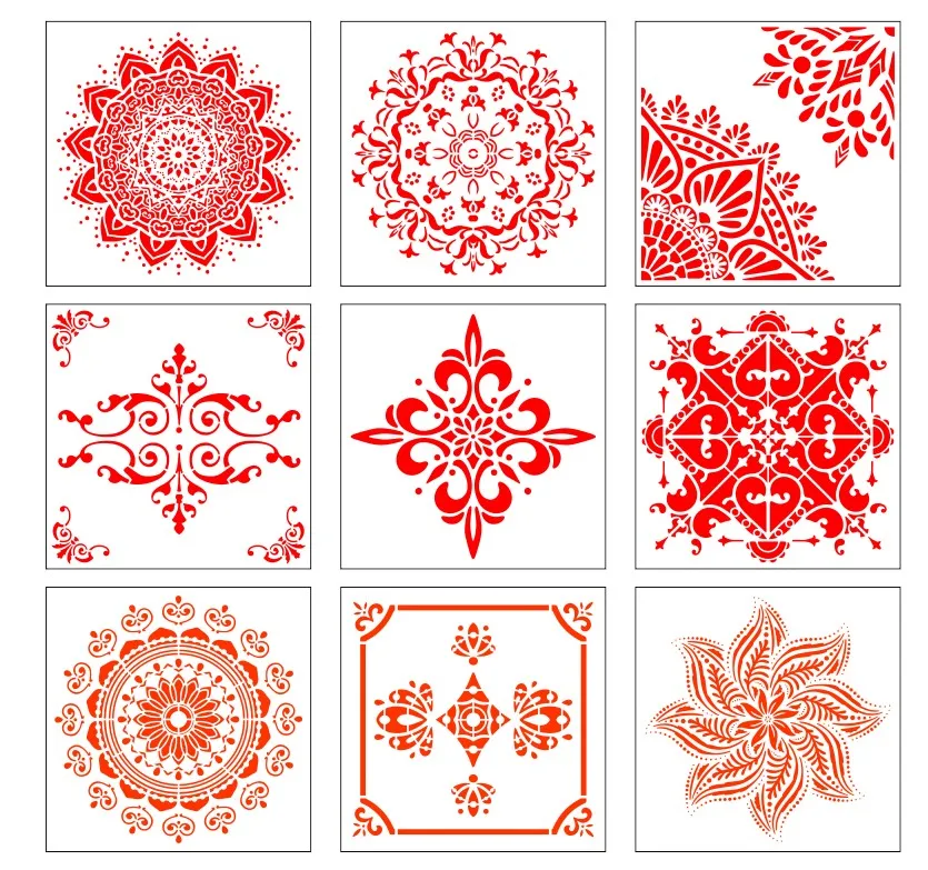 Fashion New Amazon  laser cut PET plastic custom large wall paint airbrush mandala stencils wall stencil templates