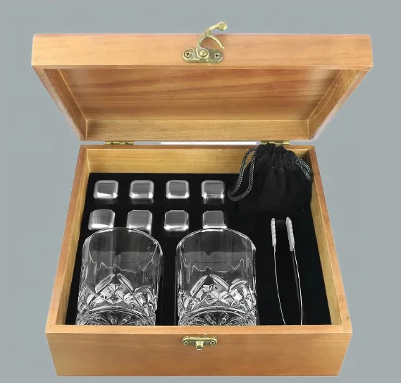 Stainless Steel Metal Whisky Glass Set Wooden Box Set Whisky Stones And Glasses Gift Set