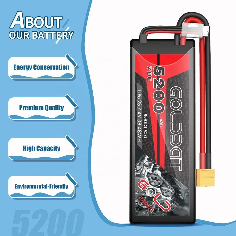 GOLDBAT 5.2Ah 70C 2S 7.4V Rechargeable RC Car Truggy Toys RC Lithium Polymer Battery Pack for Evader BX