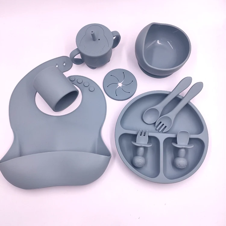 baby supplies food grade silicone bib sippy cup snack cup unbreakable cutlery for baby feeding set