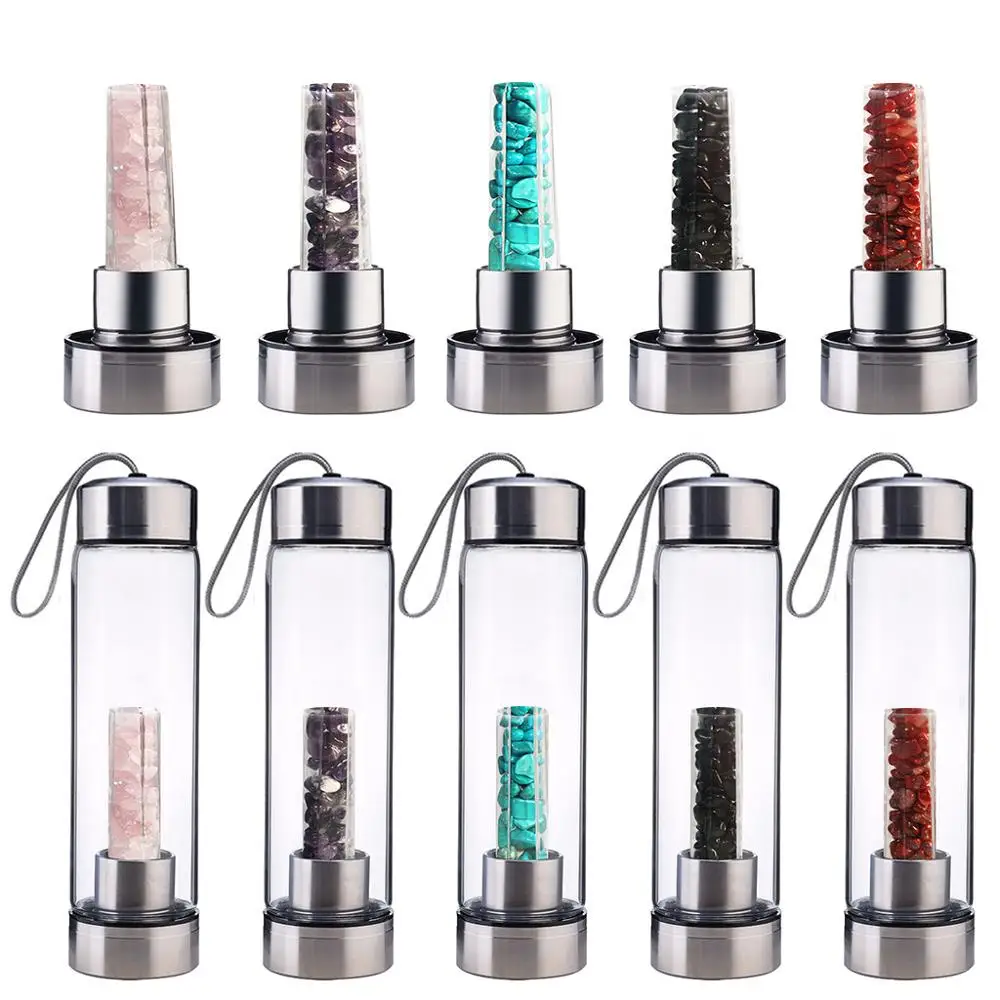 2019 Hot Custom Rose Quartz Gemstone Infused Glass Crystal Water Bottle