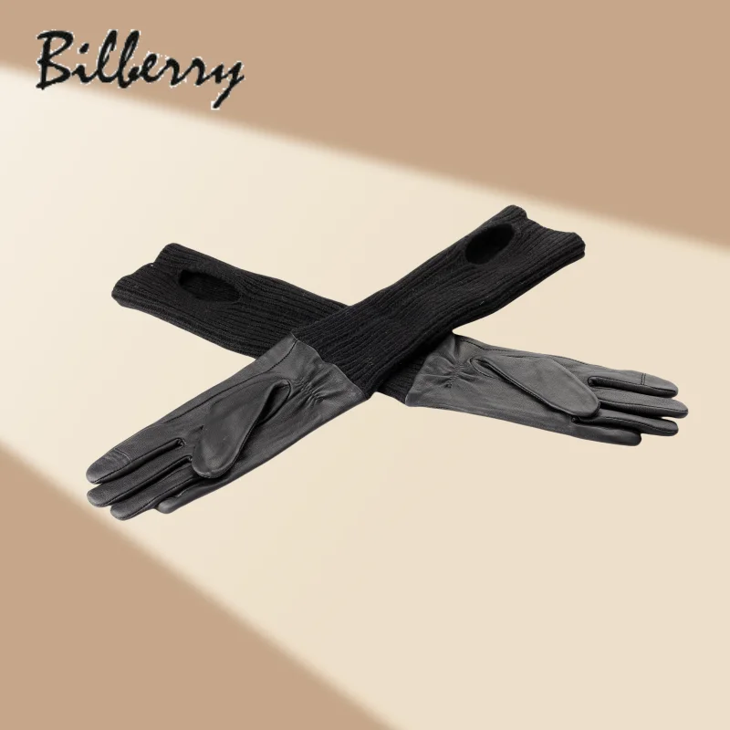 Wholesale Female Leather Glove Lambskin Genuine Leather Gloves Ladies Leather Gloves with Knit Cuff Women Manufacturer Winter