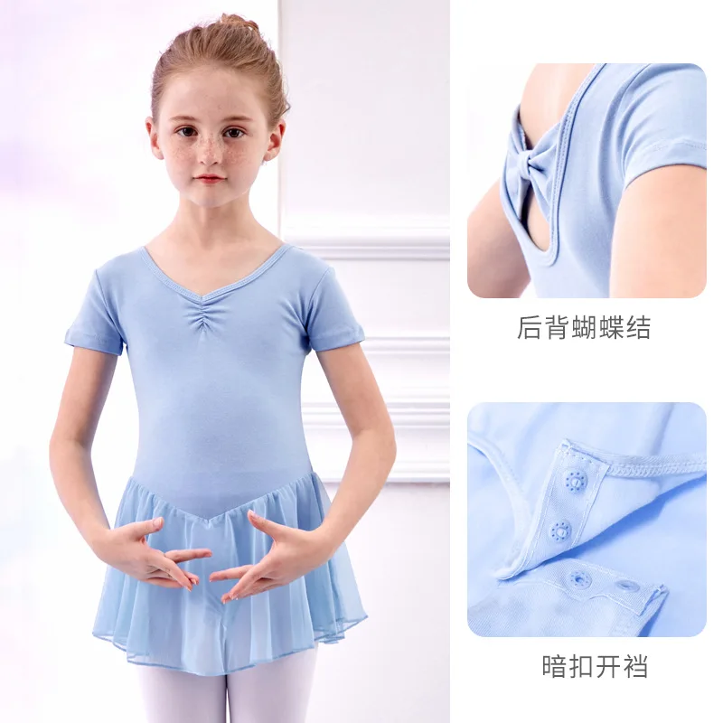 Cute Bowknot Hollow Back Girls Ballet Leotards Toddler Girls Gymnastics Training Dancewear Dress