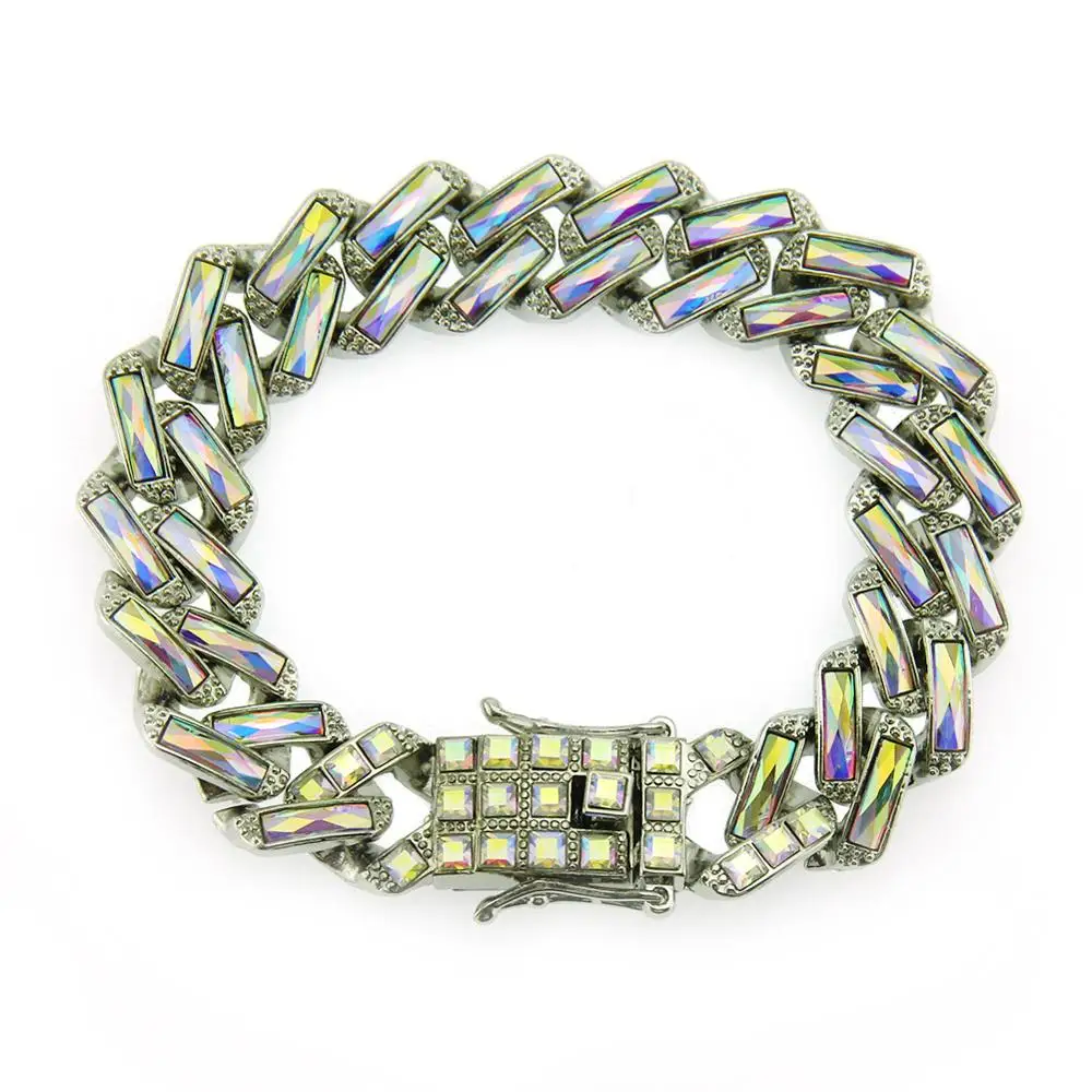 Fashion high quality mens hip hop ICed out Baguette CZ link gold custom bracelet