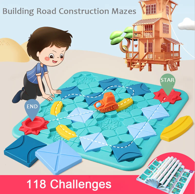 118 challenges kids brain teaser puzzle logical training toys road blocks builder car  track toy educational board game