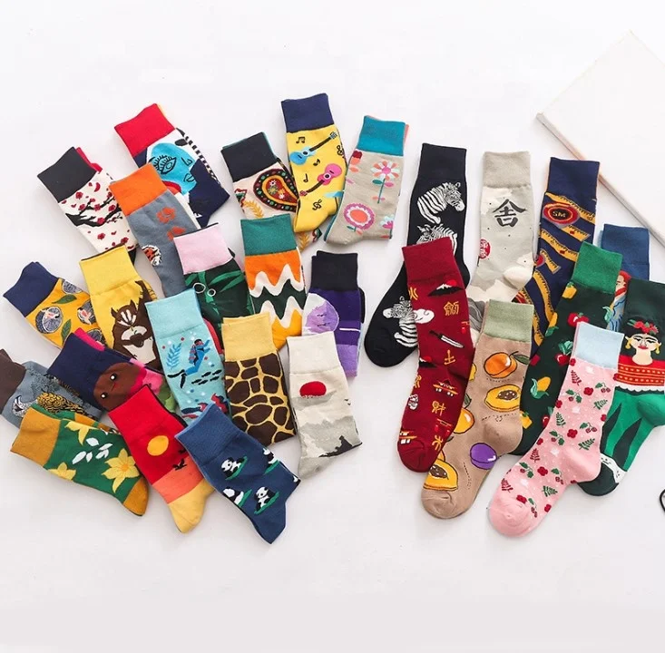 Funny Cotton Socks animal fruit landscape character AB Fun socks odd novelty Socks Unisex
