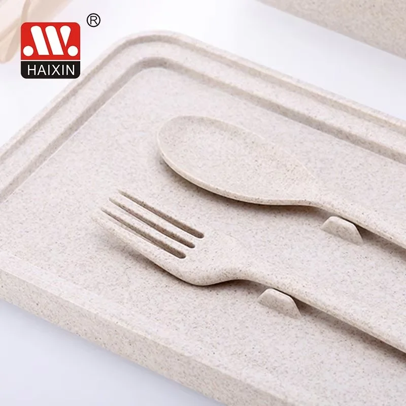 HAIXIN 2 compartments 1L Child Food Storage School Wheat Straw Bento Box With Tableware