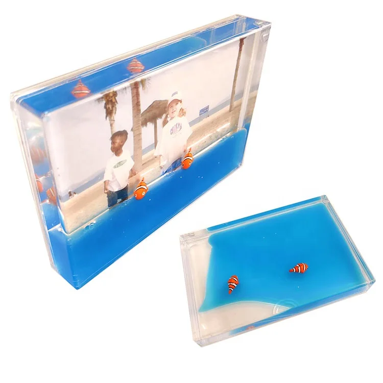 Customizable 4*6 Inch Rectangle Acrylic Photo Frame New Style 3D Floater Liquid Glitter Sand Color Customization Picture Frames