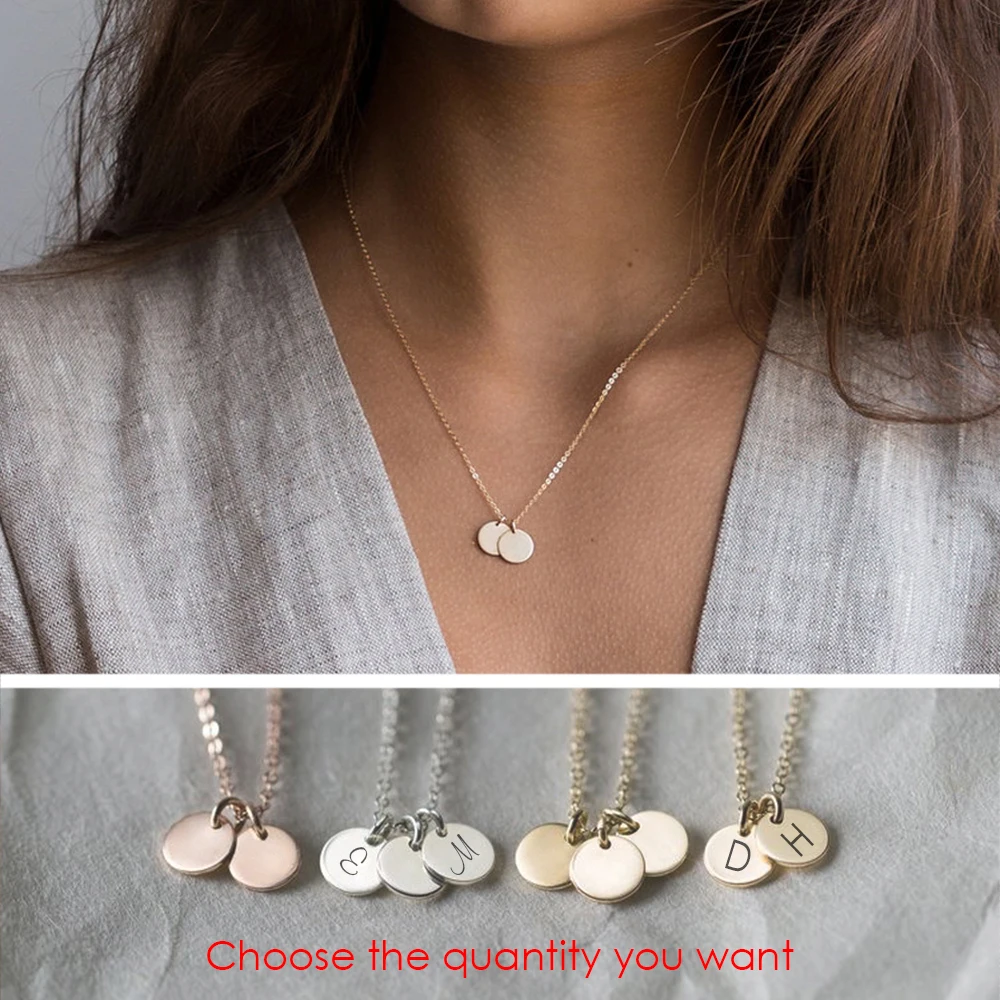 13MM Stainless Steel Engraved Personalized Disk Necklace with Tiny Initial Custom Kids Initials Necklace Letters Gift For Mom