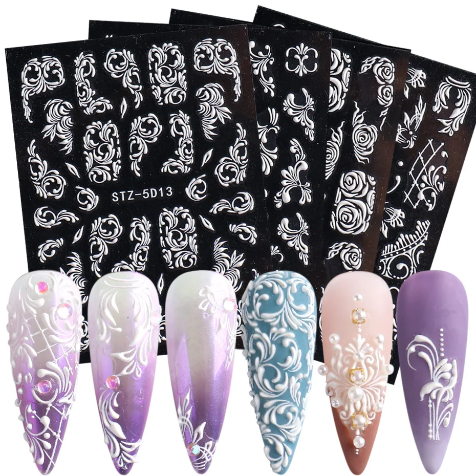 Velvet Embossed 5D Nail Decorative Stickers Rose Flower DIY  Adhesive Foils Nail Stickers