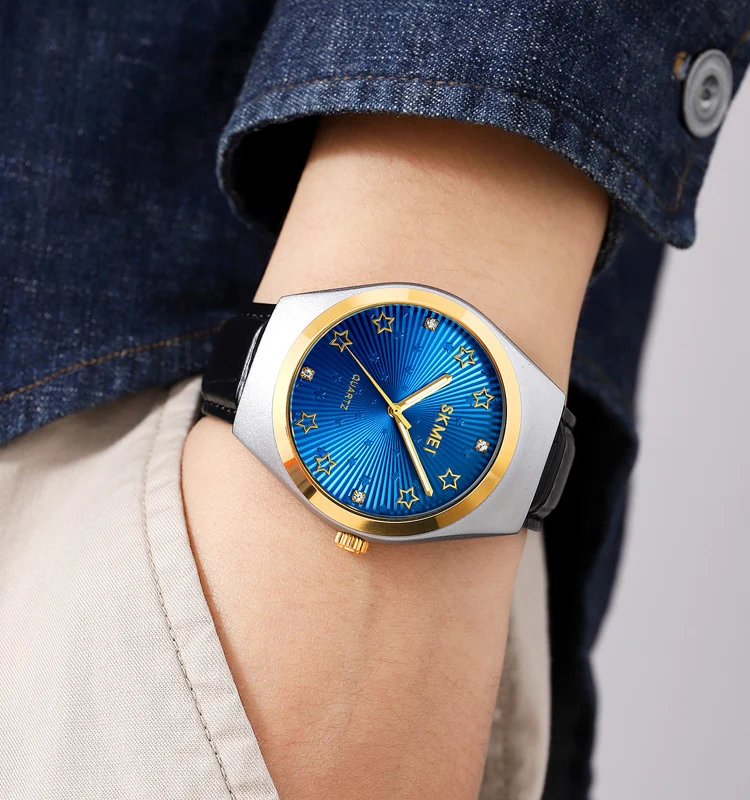 relojes hombre skmei 2058 luxury new design Blue stars 30m Waterproof belts leather watch for men