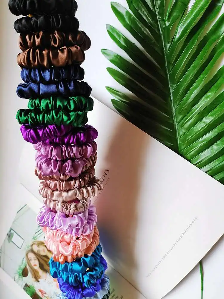 
Custom Colorful 19mm 22mm 30mm Women Silk Hair Scrunchie Set 100% Pure Mulbery Silk Scrunchies 100% mulberry silk scrunchies 