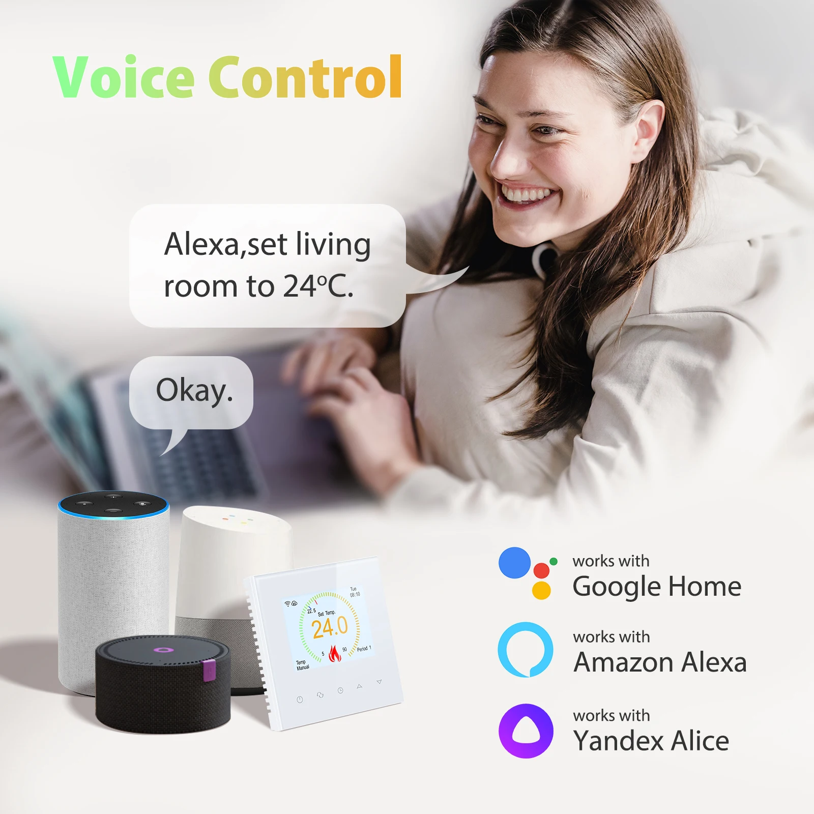 Beok electric heating film temperature controller white color home 16a 2 sensor WiFi thermostat