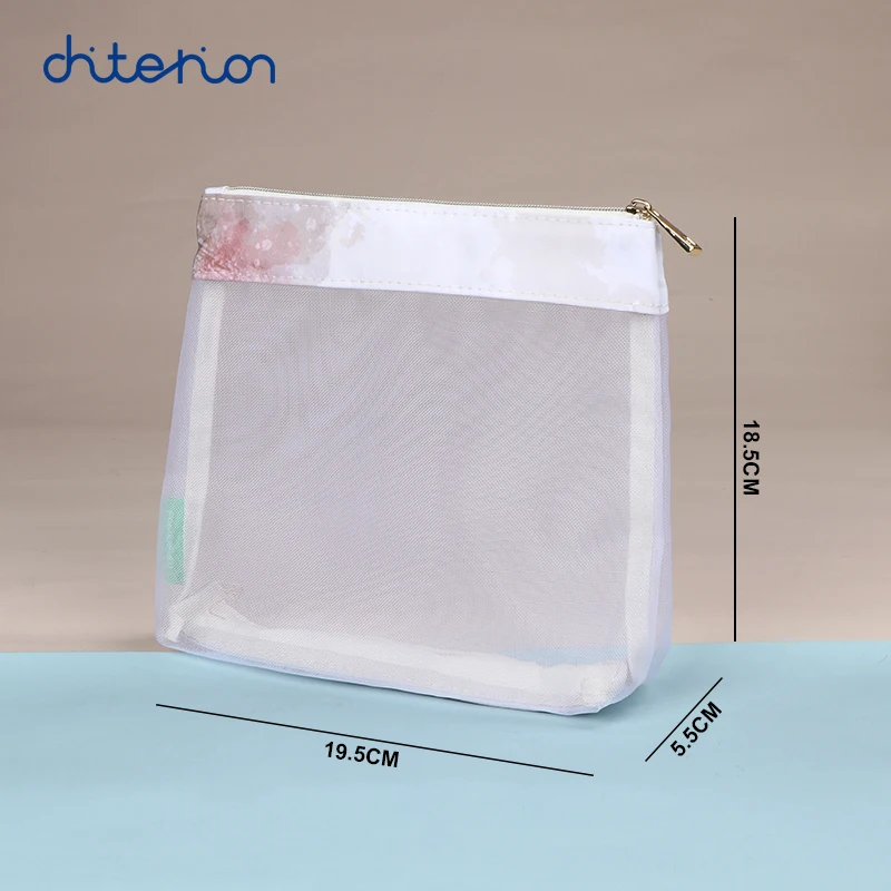 Customized durable black mesh bags makeup bags cosmetic travel storage bags pencil case mesh zipper pouch fashion picture
