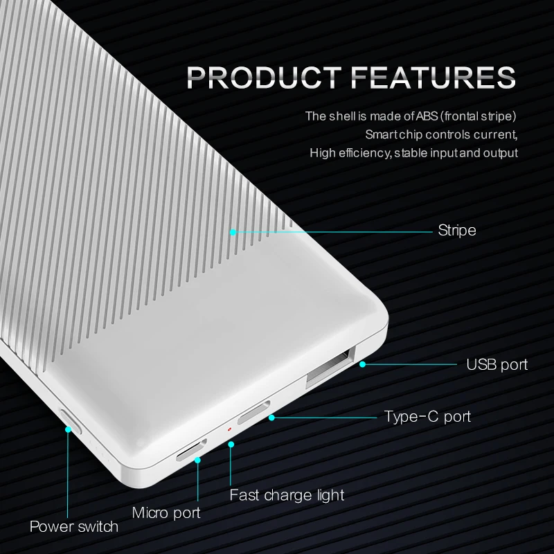 
New trending 2020 products unique design slim power banks 10000mAh for mobile phone 