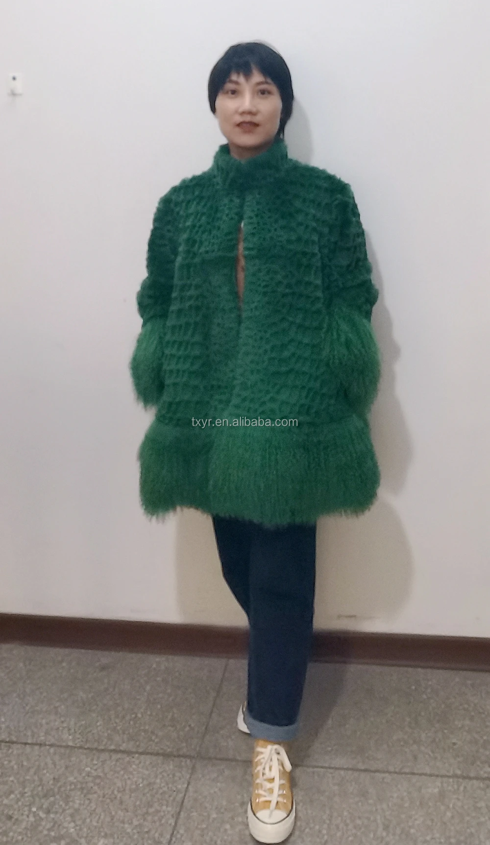 YR117 Mexico Style Plus Size Mongolia Rabbit Fur Coats Women Colored Fur Long Coat