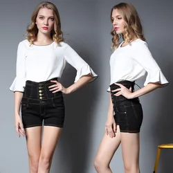 High-quality new casual shorts for young girls high waist elastic Plus Size denim shorts