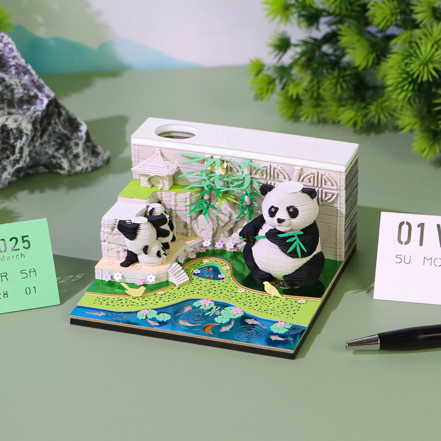 3D Garden Giant Panda Three-Dimensional Model Paper Carving Memo Notebook Desktop Three-Dimensional Display Creative Gifts