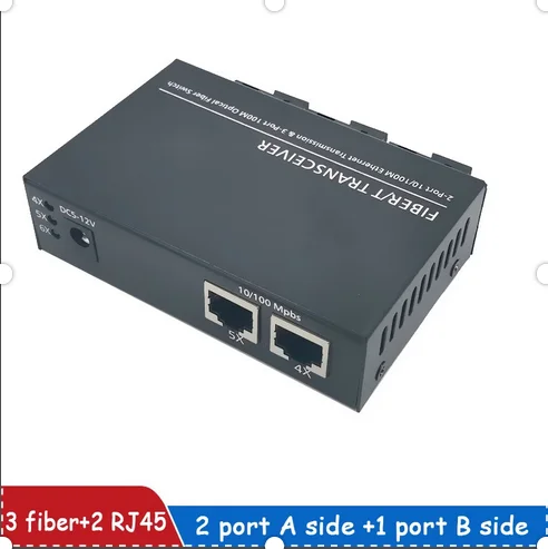 RPOE 48V 24V Media Converter Switch Reverse POE 3FO 2LAN 48V 100Mbps 3Fiber 2 Rj45 Ports Fiber Switch 20km Sc Fast Ethernet Pcba