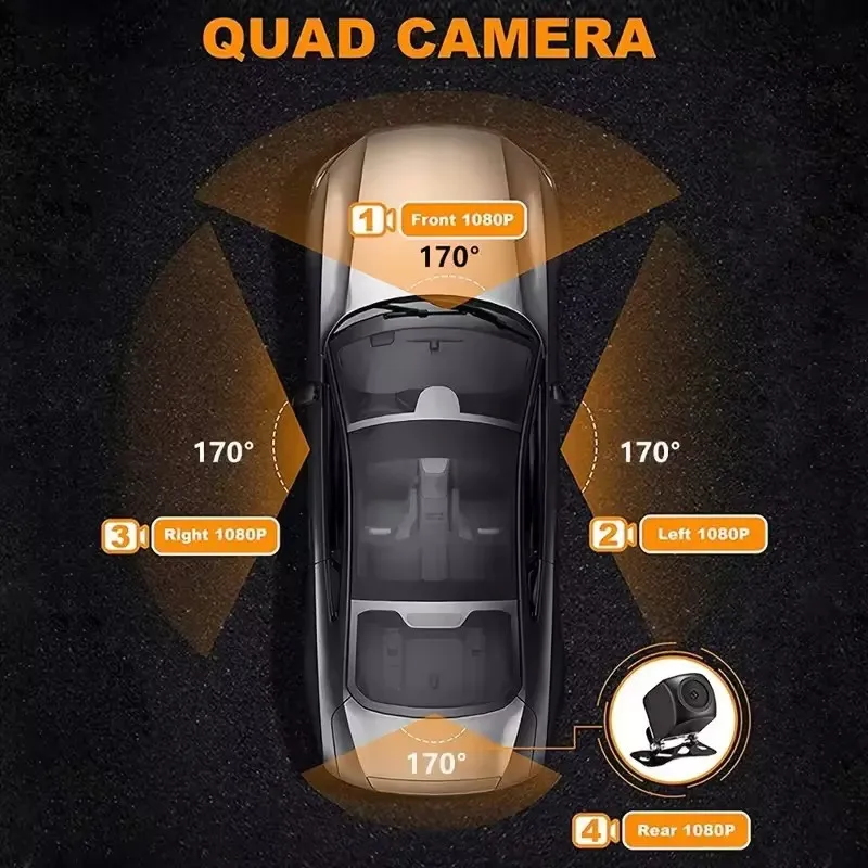 Видеорегистратор с 4 разделением экрана ночное видение 360 градусов панорамный Wi-Fi Автомобильный видеорегистратор 3-дюймовый экран 4-канальный FHD 1080P