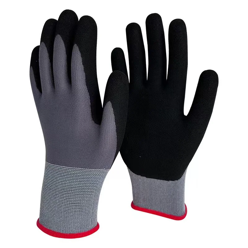 15 gauge nylon spandex nitrile sandy coated breathable good quality ce certification work gloves