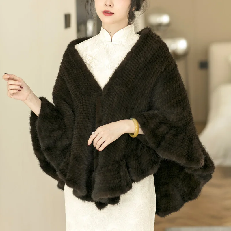 Luxury Handmade Fur Shawl Winter Womens Cape Wedding Decoration Shawl Mink Fur Ladies Women Clothing Casual OEM Spring OVERCOAT