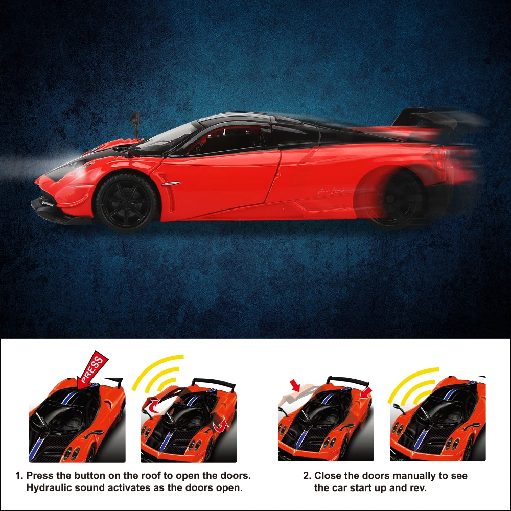 1:30 Die-cast Pull Back Model Alloy Toy Car with Light and Sound Pagani HuayraBC with Openable Door