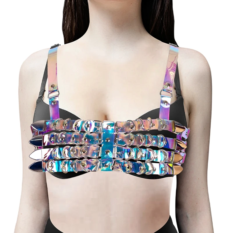 Women  Punk Leather Harness Blet Body Bondage Sexy Women Adjustable Leather Body Harness Chain Bra Top