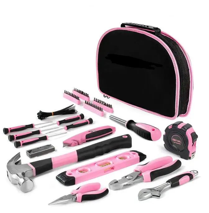Ladies Pink Tool Kit Tool Bag DIY Set Includes Pink Hammer, Pink Pliers, Pink Screwdrivers in Pink Carry Case 25pcs