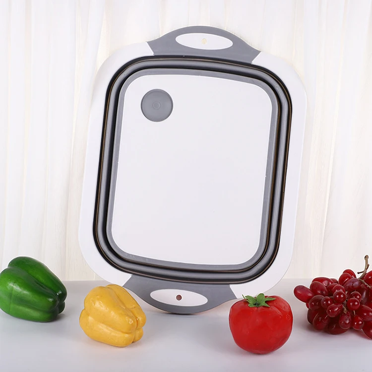 Kitchen Supplies Collapsible Vegetable Fruit Wash Drain Silicone Cutting Basket Portable Multifunction Foldable Chopping Board