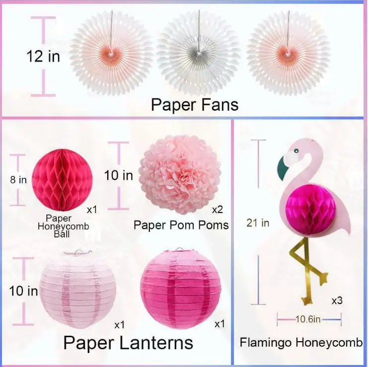 
Tropical Pink Flamingo Party Decoration, Poms Paper Flowers Tissue Paper Fan Paper Lanterns for Hawaiian Summer Beach Party 