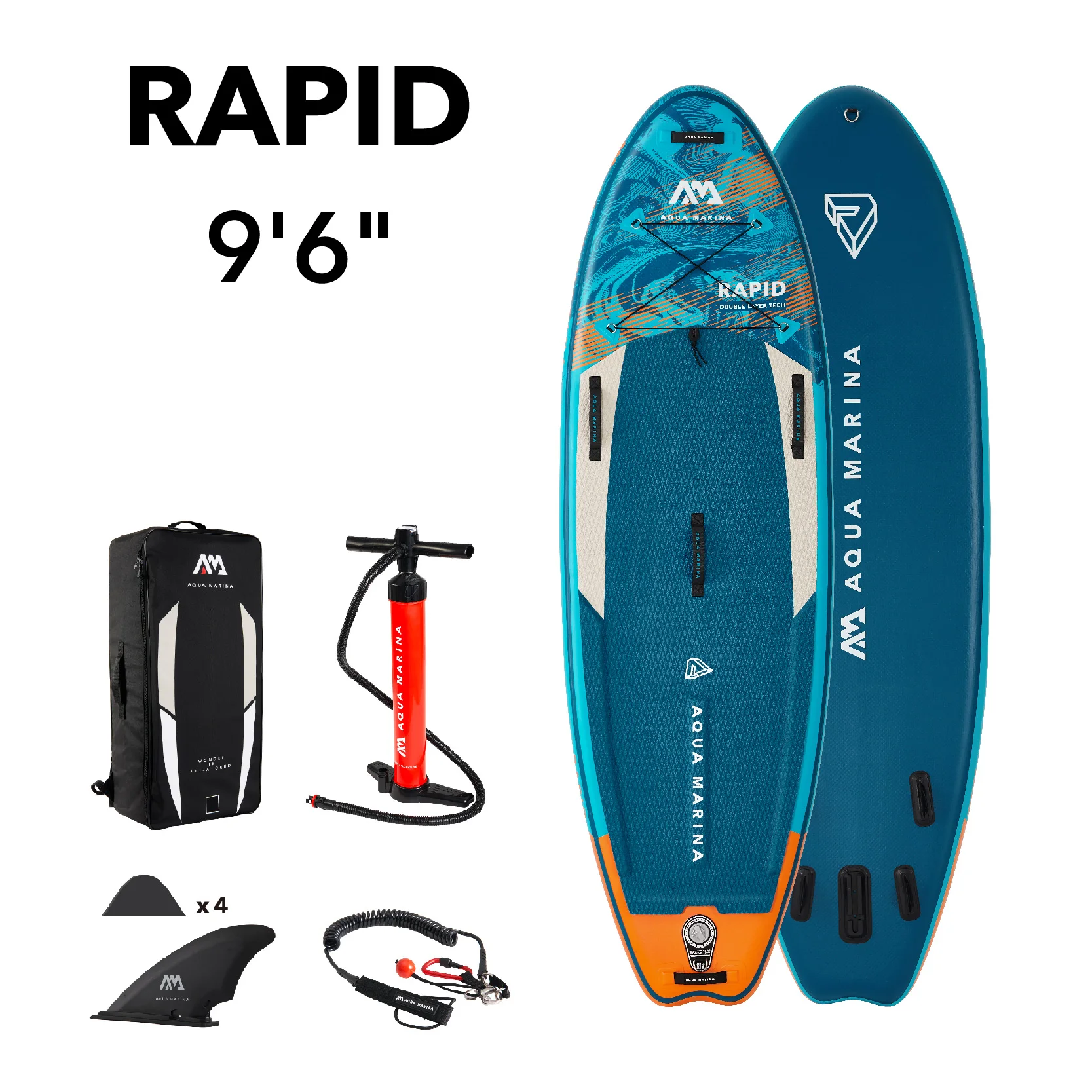 Aqua Marina Rapid - White water Inflatable Stand-up Paddle Board (iSUP), 2.89m/15cm, with river leash