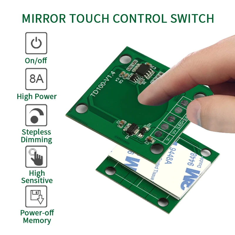 mirror touch sensor switch dimmer 12v for glass mirror 8mm