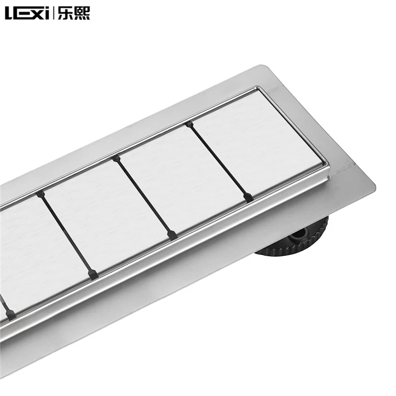 Bathroom Kitchen Stainless Steel 304 Brushed Finish Linear Shower Channel Floor Drain Grate With Horizontal Outlet