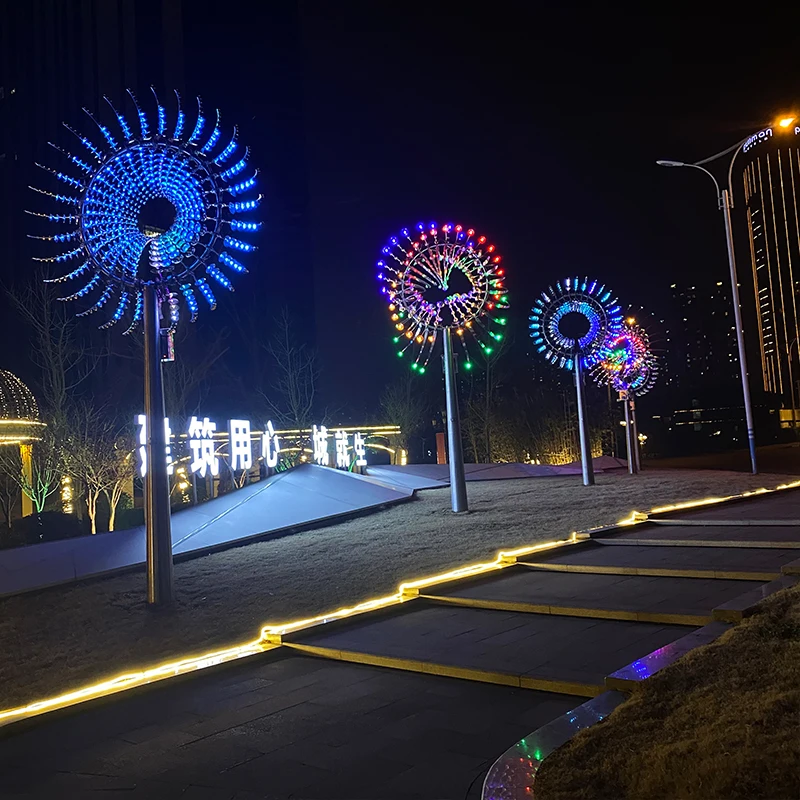 Customize Giant Outdoor Lighted wind kinetic spinner stainless steel LED lighted wind sculptures