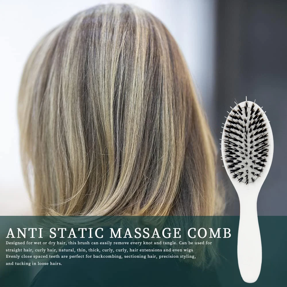 New Product Custom Packaging White Coated Boar Bristle Nylon Wooden Handle Paddle Wig Hair Extension Brush