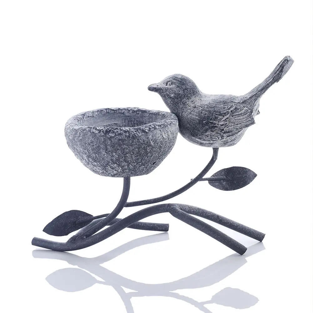 
Retro Home Decoration Table Central Decoration Resin Bird Country Style Iron Branch Wishing Candle Holder Grey Black 
