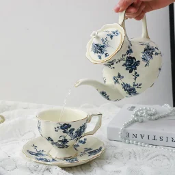 European Ceramic Flower Tea Pot And Retro Rose Afternoon Tea Coffee Cup With Saucer Set