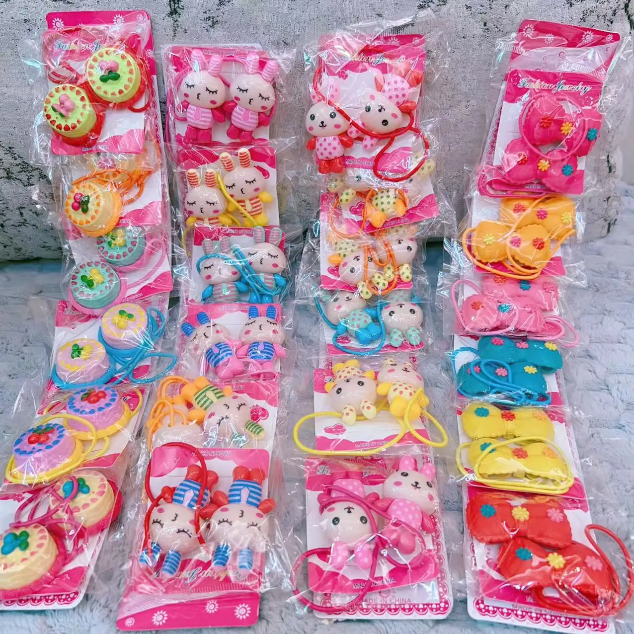 Mylulu 12pcs/card New cartoon bear frog duck rabbit ponytail holders hair bands baby kids girls hair tie accessory