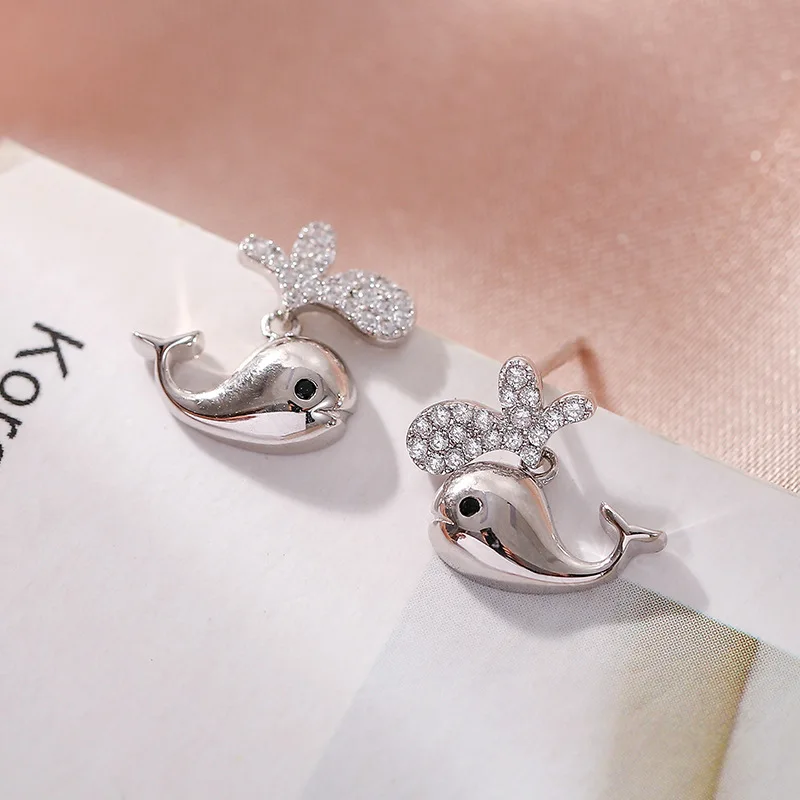 Fashion Unicorn Earrings 925 Sterling Silver Zircon Cat dolphin rabbit Stud Earrings With High Quality