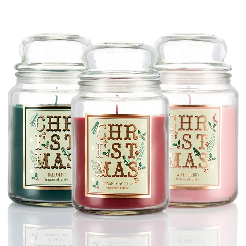 Custom Fashion Christmas Decoration Yankee Style Glass Jar Color Scented Candles Soy Wax