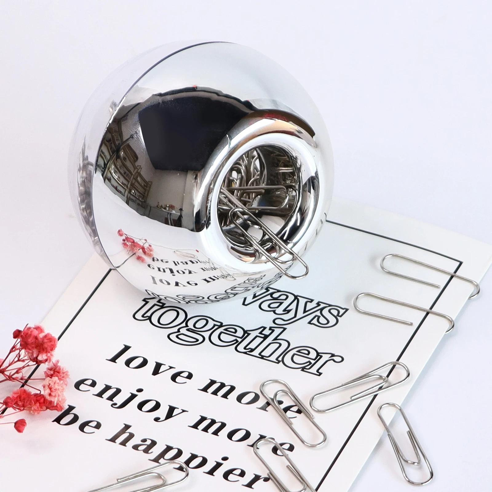 100 Clips per Box 28mm Sliver Paper Clips in Elegant Magnetic Sliver Clip Holder