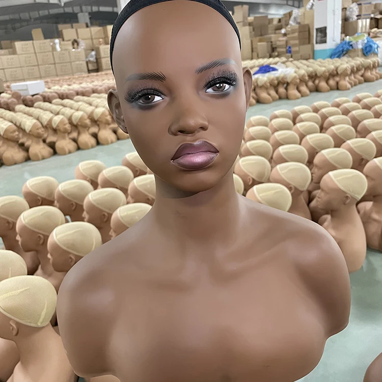 HUAYANG Hot selling PVC realistic wig mannequin head with shoulder big thick lips display