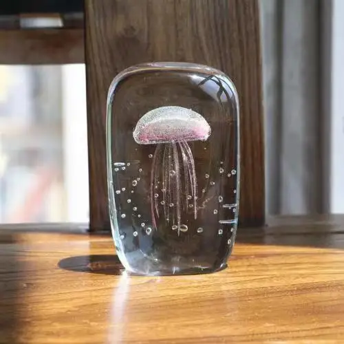 Small White Crystal Decoration Glow in The Dark Glass Paperweight Jellyfish in Crystal Crafts