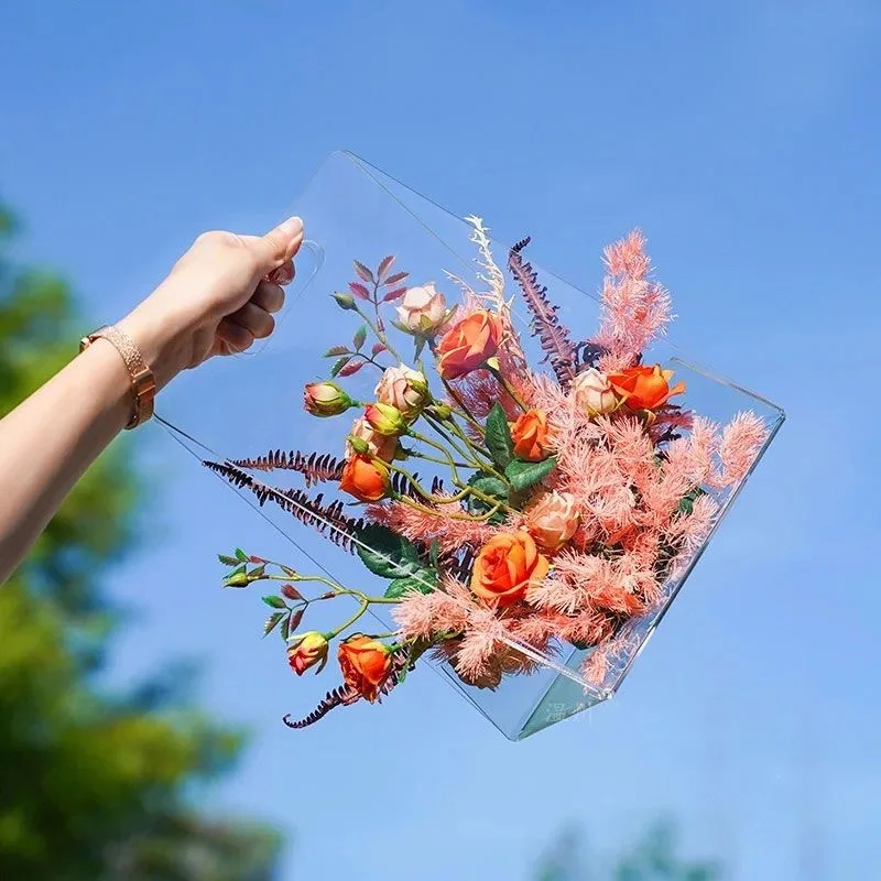 Advanced Transparent Acrylic Handheld Flower Box Best Friend Birthday & Wedding Gift Packaging Eternal Floral Design