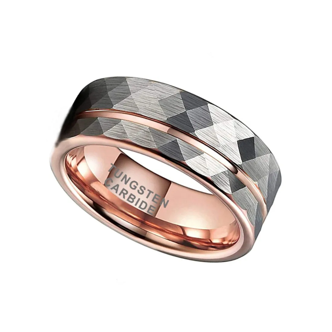 ring 8mm Rose Gold Hammered men band Tungsten carbide jewelry Fashion Comfort Fit ring