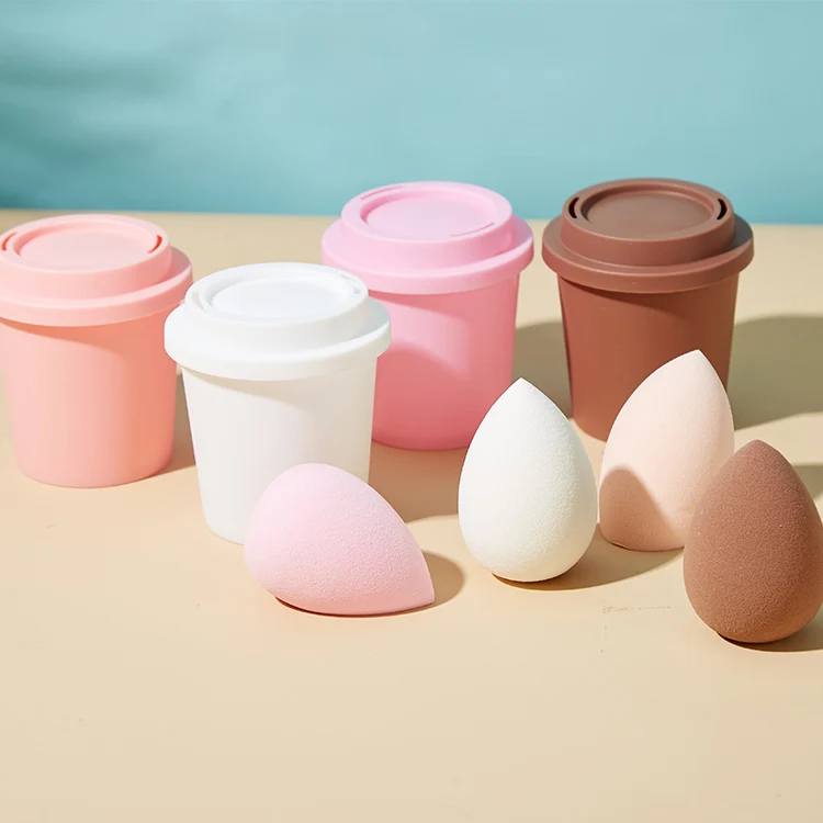 Private Label Latex Free Cosmetic Powder Puff Coffee Cup Makeup Sponge For Beauty